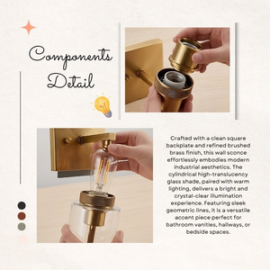 Aplique de pared contemporáneo Cavelle de latón, con pantalla cilíndrica de vidrio y luz descendente para pasillo o corredor - Product Image 3