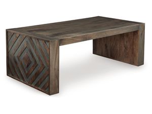 Table basse de salon attrayante avec pieds en bois à motif diamant moderne et plateau carré en bois de manguier massif, finition noyer chaud - Product Image 4