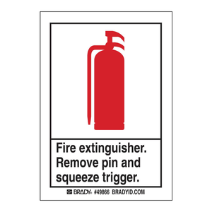 Etiquetas de Seguridad para Extintores Brady - PVC Autoadhesivo con Instrucciones de Desenganche del Pasador y Presionamiento del Gatillo para Uso en Emergencias - Product Image 1