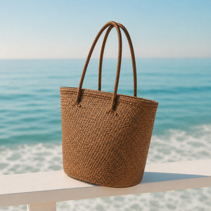 Bolso de Mano Ecológico de Paja de Color Sólido, Estilo Bohemio, Cierre Abierto, Gran Capacidad, para Playa, Verano, Mujer - Product Image 2