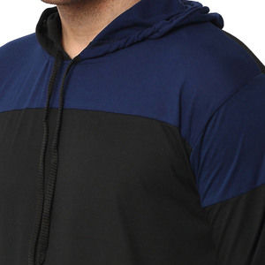 Survêtement à capuche pour homme, noir et bleu, blocs de couleur, manches longues, pantalon de jogging sportif avec poches latérales, respirant, polyester et coton, pour l'automne - Product Image 6
