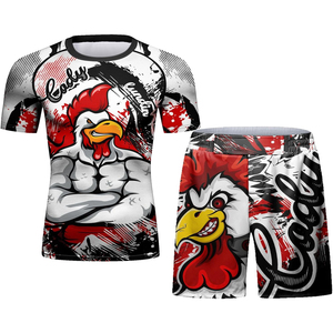 Men's Rooster Print Rash Guard Set Short Sleeve Quick Dry <b>Athletic</b> Training Kit Sublimation Printed Sport Wear - Product Image 1