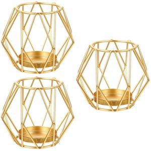 Support de bougie chauffe-plat moderne en métal doré géométrique, style nordique en fil de fer, pour centre de table de mariage et décoration intérieure - Product Image 1