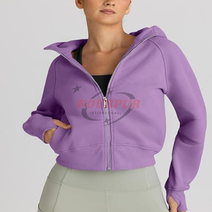 Sudadera con Capucha y Cremallera para Mujer, de Forro Polar, Color Sólido, Tejida, Manga Larga, Transpirable, Impermeable, para Invierno, con Logotipo Frontal - Product Image 3