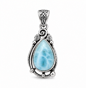 Pendentif en argent avec larimar naturel, pendentif en larimar bleu en forme de goutte, bijoux en argent sterling avec pierres précieuses - Product Image 2
