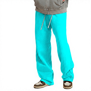 Pantalon de jogging gris en coton pour homme, taille élastique avec cordon de serrage, décontracté, respirant, écologique, poids moyen, devant plat, poches latérales - Product Image 2