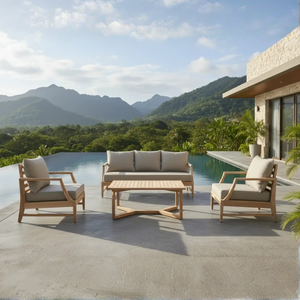 Modern <b>Outdoor</b> <b>Sofa</b> Set Wooden Frame Cushioned Minimalist Design for Garden Villa Use Waterproof Furniture - Product Image 1