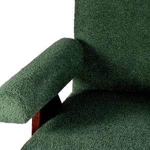 Fauteuil rembourré style Pierre Jeanneret en bois massif avec pieds en V et tissu bouclé vert pour salon de direction - Vente en gros - Product Image 4