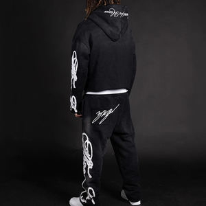 Conjunto de Sudadera con Capucha y Pantalones Deportivos de Estilo Urbano, Vintage, Lavado, con Logotipo Bordado Personalizado para Hombre - Product Image 1
