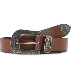 Texture naturelle élégante marron en cuir de qualité supérieure pour hommes, ceinture décontractée design occidental, ceinture à la mode avec boucle de créateur floral 3 pièces - Product Image 4