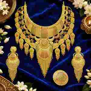 Ensemble de bijoux de mariée longs en laiton plaqué or 14K, 18K, 24K, style turc et de Dubaï, design traditionnel, parure de bijoux de mode lourde, vente en gros - Product Image 2