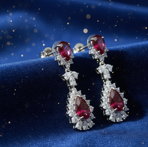 Boucles d'oreilles pendantes en argent sterling 925 plaqué or 18 carats avec zircon cubique et grenat hydrogène en forme de poire, 5,5 pouces, bijoux de mariage, cadeau pour elle - Product Image 1