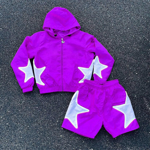 Conjunto de Sudadera con Capucha y Pantalones Cortos de Nailon Personalizado, Traje Deportivo Ligero Cortavientos, Ropa Deportiva Transpirable, OEM - Product Image 4