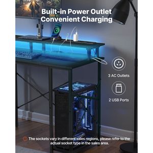 47\" LED-Lit Gaming <b>Desk</b> with Power Outlets 2-Tier Storage Shelves & Monitor Stand for Study & Work - Product Image 4