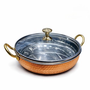 Wok de Cobre Martillado con Tapa de Vidrio |   Olla para Cocinar y Servir de Acero Inoxidable Antioxidante con Capacidad de 400 ml - Product Image 1