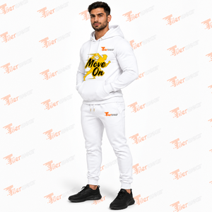Ensemble jogging homme blanc avec capuche, imprimé Move On, en coton, décontracté, pour l'automne, deux pièces, avec fermeture éclair - Product Image 2