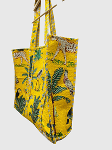 <b>Yellow</b> Tropical Print Cotton Tote <b>Bag</b> With Embroidery Bohemian Style Open Closure Summer Shopping <b>Bag</b> - Product Image 3