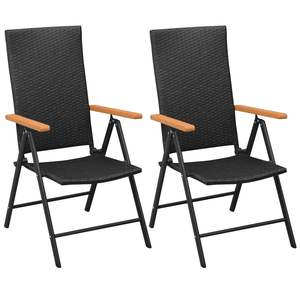 Ensemble de 2 chaises de jardin en rotin PE noir, design pliable standard - Product Image 1