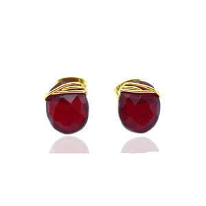 Garnet Wire Wrapped Oval <b>Stud</b> Earrings 8-10 Handmade Brass And <b>Silver</b> Red Gemstone <b>Studs</b> January Birthstone Crystal Jewelry Gift - Product Image 2