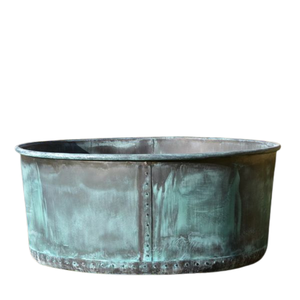 Antique green patina copper <b>vase</b> Round copper plant pot outdoor Decorative garden container vintage Green Patina Copper Planters - Product Image 1