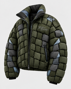 Chaqueta acolchada verde para hombre con cuello alto y cierre de cremallera, a prueba de viento, rellena de plumón, informal, para invierno, personalizada - Product Image 1