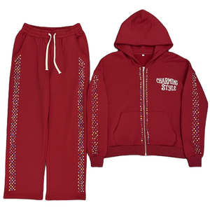 ชุดวอร์มผู้ชายแบบมีฮู้ด พิมพ์ลายลำลอง ดีไซน์พิเศษ ตกแต่งด้วยคริสตัล ผลิตตามสั่ง (OEM) วัสดุระบายอากาศได้ดี เหมาะสำหรับฤดูหนาว กำลังเป็นที่นิยมอย่างมาก - Product Image 1