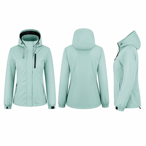 Women's Hooded Waterproof Rain <b>Jacket</b> <b>Lightweight</b> Outdoor Hiking Windbreaker Casual Wear Green Polyester - Product Image 2