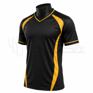 Fabricante de Camisetas de Fútbol Personalizadas, Negras y Doradas, Transpirables, 100% Poliéster, Antibacterianas, de Secado Rápido, Sublimadas - Product Image 3