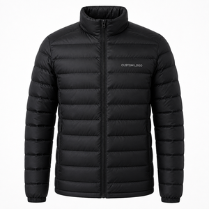 Doudoune noire pour homme, col montant, fermeture éclair, coupe-vent, rembourrage en polyester, vêtement d'hiver décontracté, logo frontal, coupe classique - Product Image 1