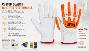 ถุงมือช่างหนังสีขาว ฝ่ามือและนิ้วมือ TPR สีส้ม กันลื่น สายรัดข้อมือยืดหยุ่น กันน้ำ ป้องกันไฟฟ้าสถิตย์ ถุงมือป้องกันแรงกระแทก - Product Image 4