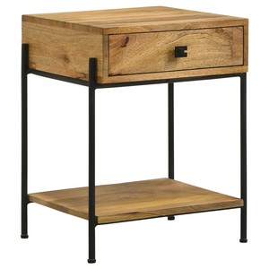 Mango Wood Accent Table with <b>Drawer</b> | Industrial Metal Frame | Wholesale - Product Image 1