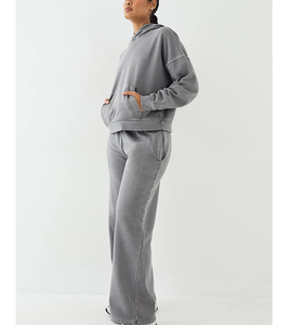 Ensemble de jogging pour femme coupe ample délavé à l'acide avec broderie appliquée personnalisée, sweat à capuche double couche épais en coton, survêtement de sport - Product Image 4