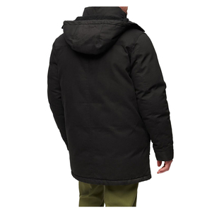 Chaqueta parka larga negra para hombre, cortavientos, abrigo parka de otoño, gruesa, informal, con cremallera, cuello alto, logotipo frontal, rellena de plumón - Product Image 2