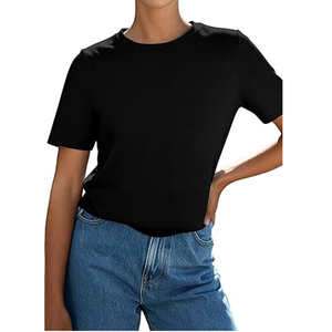 Camiseta de algodón lisa de alta calidad para mujer - Product Image 1