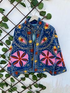 Chaqueta de terciopelo floral bordada a mano Suzani, chaqueta corta Suzani, ropa exterior corta bordada étnica para mujer - Product Image 5