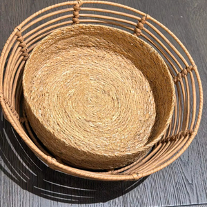 <b>Industry</b> Trending Direct Supply Handmade Natural Braided Basket Tray with Handles for Decoration and <b>Storage</b> - Product Image 1