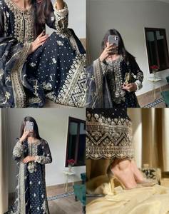 Ensemble Salwar Kameez Dupatta de créateur en soie Georgette réversible, broderie de sequins multicolores de 5 mm, taille M XXL, magnifique - Product Image 6