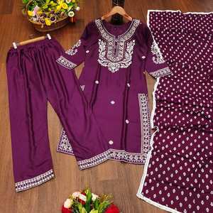 BRODERIE DE RAYONNE LA PLUS COLLECTÉE HAUT BAS AVEC DUPATTA VIOLET - Product Image 3