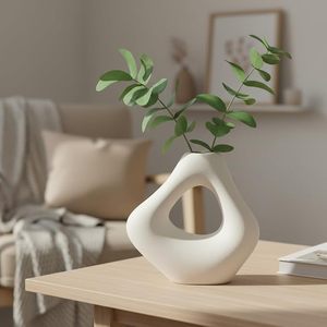 Jarrón Minimalista de Cerámica Blanca en Forma de Donut, Florero Hueco de Porcelana Mate para Mesa, Decoración para el Hogar y Bodas - Product Image 1
