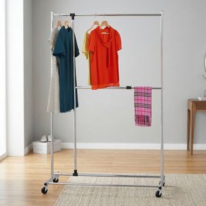 Perchero Moderno Extensible de Tubo de Acero Cromado con 3 Ganchos, Solución de Almacenamiento DIY Independiente para el Hogar y la Sala de Estar - Product Image 1