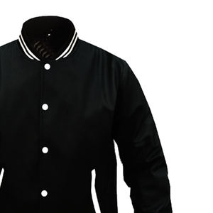 Chaqueta Varsity Negra Premium para Hombre, Corte Regular, Color Sólido, Cuello Camisero, Cierre de Botones, Ropa Casual de Otoño, Material de Poliéster - Product Image 3