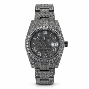 Reloj de Cuarzo para Hombre de Lujo, Alta Calidad, Negro, con Incrustaciones de Moissanita, Acero Inoxidable, Esfera Romana, con Indicador de Fecha - Product Image 2