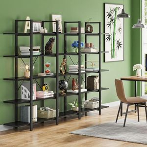 Vintage Industrial Style Bookshelf in <b>Black</b> Elegant <b>Bookcase</b> Design - Product Image 3