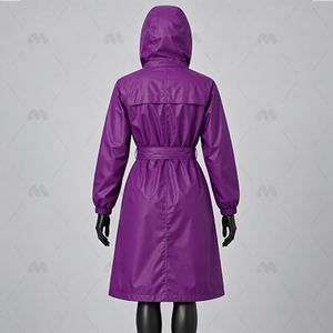Manteau long décontracté pour femme, imperméable, en toile imprimée, écologique, violet, à capuche, avec ceinture, manches longues, couleur unie - Product Image 4