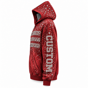 Sweat à capuche zippé unisexe personnalisé, uni, orné de strass et de cristaux, style streetwear hip-hop, pour l'hiver - Product Image 5