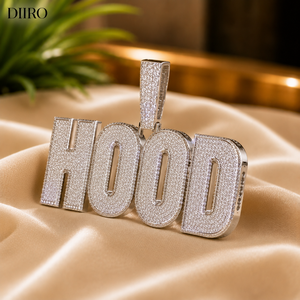 <b>Custom</b> <b>Name</b> Letter "HOOD" Pendant <b>Necklace</b> Iced Out Moissanite Charm Gold Plated Hip Hop Jewelry for Unisex - Product Image 1