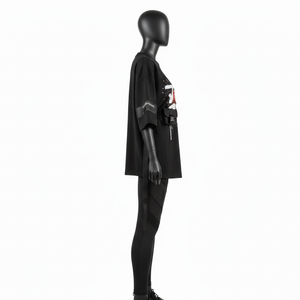 Conjunto de camiseta negra de algodón y spandex de 180 GSM premium para mujer y leggings con paneles, con logotipo personalizado serigrafiado. Conjuntos para mujer. - Product Image 3