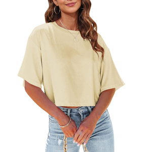 T-shirt court sans coutures pour femme, tissu compressif haute élasticité pour le sport et le fitness, respirant et anti-humidité, vêtements de sport. - Product Image 4