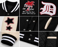 Veste de baseball Varsity pour homme, noire, style bomber, manches contrastées, col et poignets côtelés, boutons pression, logo personnalisé, streetwear