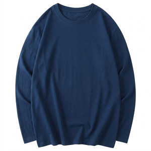 T-shirt à manches longues en coton premium pour homme, col rond, coupe ample, couleur unie, décontracté, tissu tricoté 180 GSM - Product Image 1